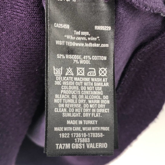 Ted Baker Rib Knit Sweater Mock Neck 1/4 Zip Up Long Sleeve Pocket Purple Size 4 - Picture 9 of 10